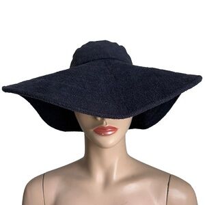 Vintage Norma Kamali for Stetson Hat Wide Brim Floppy Navy Terry Cloth HTF OS